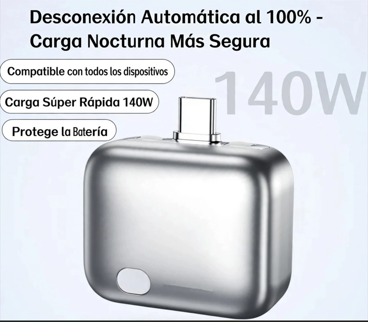 Adaptador Inteligente Type-C con Desconexión Automática al 100% - Protección Contra Sobrecarga - Carga Rápida PD 140W - Corte Automático