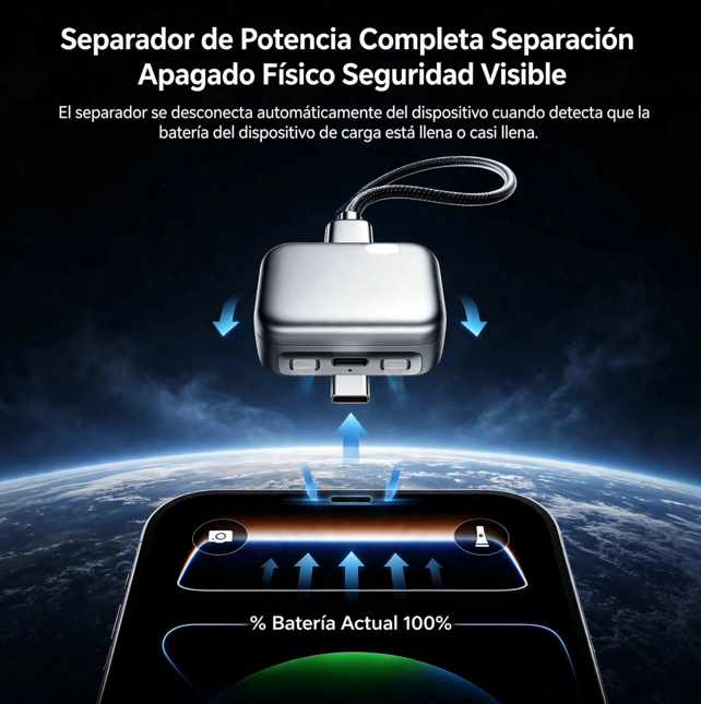 Adaptador Inteligente Type-C con Desconexión Automática al 100% - Protección Contra Sobrecarga - Carga Rápida PD 140W - Corte Automático